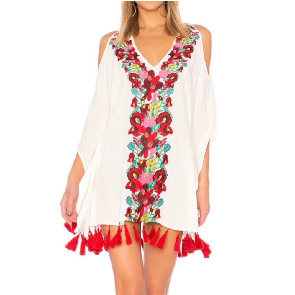 Show Me Your Mumu coverup Oversized Poncho Top Small White Multicolor Fl…